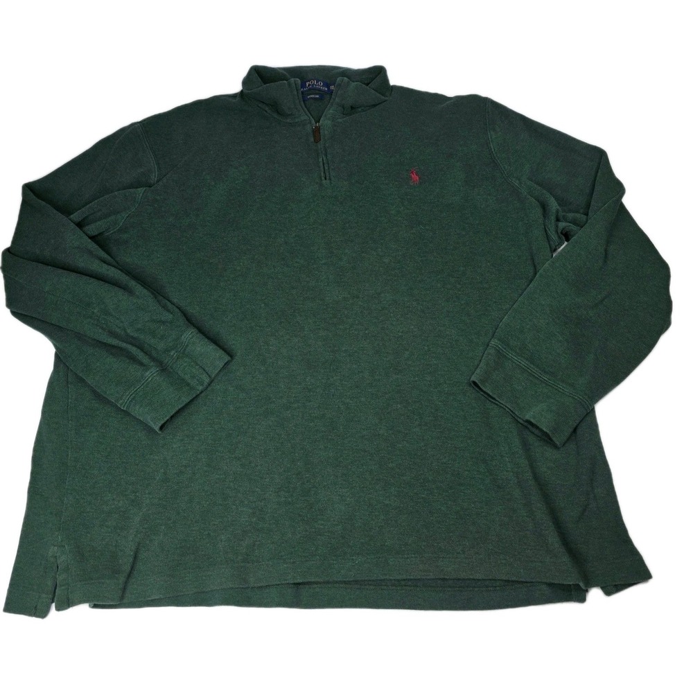 Polo Ralph Lauren Estate Rib 1/4 Zip‎ Pullover Green XXL Mens Sweater Golf